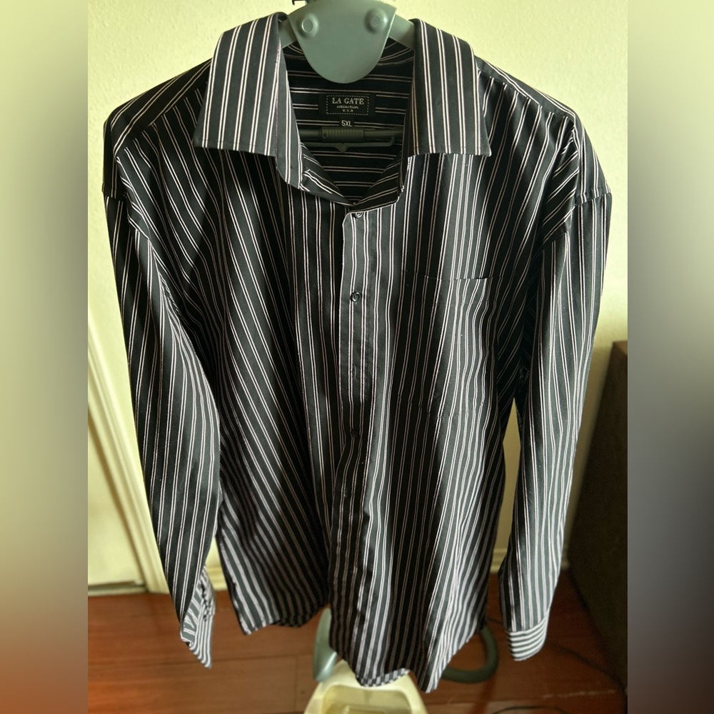5XL Black white and Red stripped dress shirt.